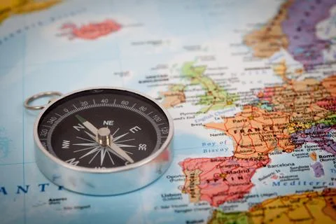 Map with compass Stock Photos