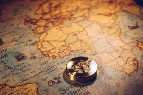 Map with compass. Simple navigation tools to orient in the world. The map use Stock Photos
