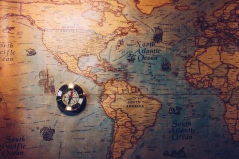 Map with compass. Simple navigation tools to orient in the world. The map use Stock Photos