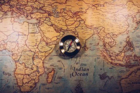 Map with compass. Simple navigation tools to orient in the world. The map use Stock Photos