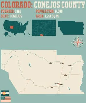 Map of Conejos County in Colorado Stock Illustration