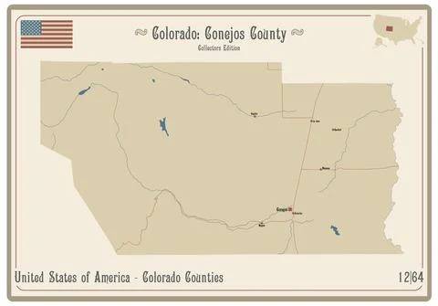 Map of Conejos County in Colorado Stock Illustration