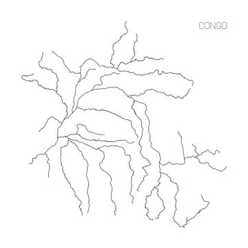 Map of Congo river drainage basin. Simple thin outline vector illustration Stock Illustration