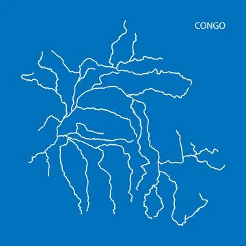 Map of Congo river drainage basin. Simple thin outline vector illustration Illustrazione stock