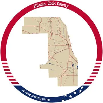 Map of Cook County in Illinois, USA arranged in a circle. Illustrazione stock