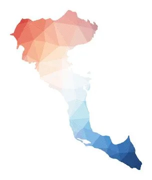 Map of Corfu. Low poly illustration of the island. Geometric design with st.. Stock Illustration
