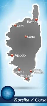 Map of corsica with abstract background in blue Stock Illustration