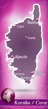 Map of corsica with abstract background in violet Stock Illustration