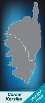 Map of corsica with borders in bright gray Stock Illustration