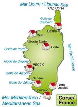 Map of corsica as an overview map in green Stock Illustration