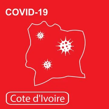 Map of Cote labeled COVID-19. White outline map on a red background. Stock-Illustration