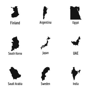 Map of country icons set, simple style Ilustração Stock