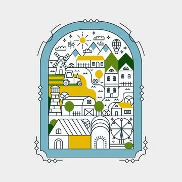 Map Countryside Window Field Stock Illustration