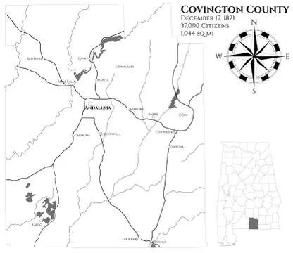Map of Covington County in Alabama Illustrazione stock