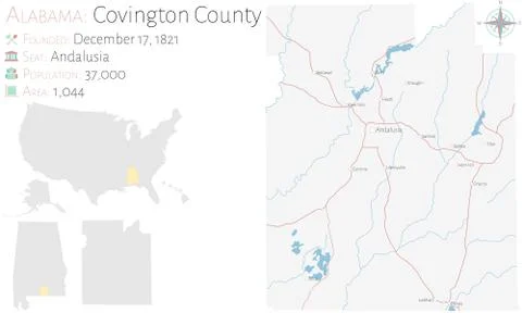 Map of Covington County in Alabama Illustrazione stock
