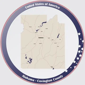Map of Covington County in Alabama Stock Illustration
