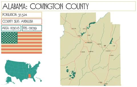 Map of Covington county in Alabama, USA. Stock Illustration