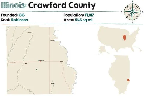 Map of Crawford County in Illinois Stock Illustration