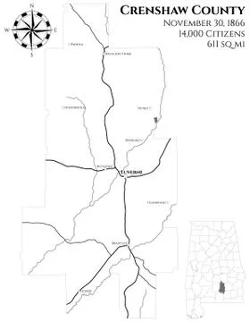 Map of Crenshaw County in Alabama Illustrazione stock