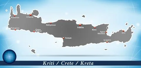 Map of crete with abstract background in blue Stock Illustration