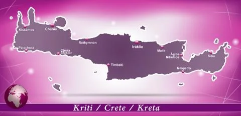 Map of crete with abstract background in violet Illustrazione stock