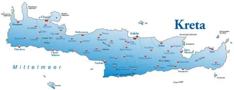 Map of crete as an overview map in blue Stock Illustration