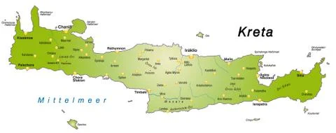 Map of crete as an overview map in green Stock Illustration