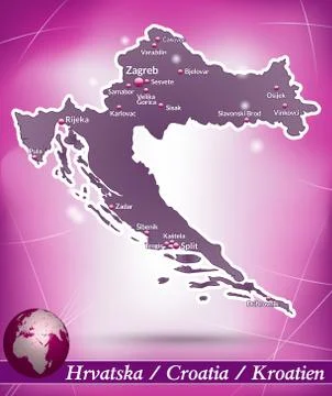 Map of croatia with abstract background in violet Stock Illustration