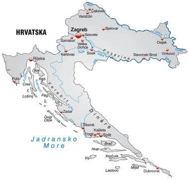 Map of croatia as an overview map in gray Stock Illustration