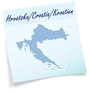 Map of croatia as sticky note Stock Illustration