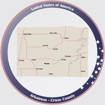 Map of Cross County in Arkansas Illustrazione stock