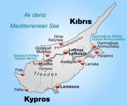 Map of cyprus as an overview map in gray Stock Illustration