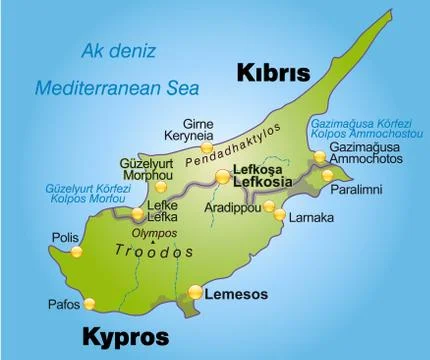 Map of cyprus as an overview map in green Stock Illustration