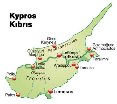 Map of cyprus as an overview map in pastel green Stock Illustration