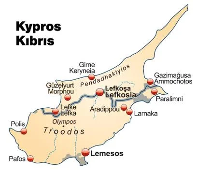 Map of cyprus as an overview map in pastel orange Stock Illustration