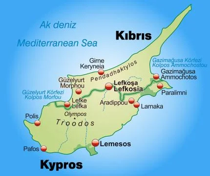 Map of cyprus as an overview map in pastel green Stock Illustration