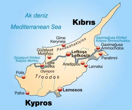 Map of cyprus as an overview map in pastel orange Stock Illustration