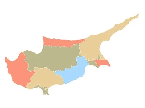 Map of Cyprus by region in different colors. Stock Illustration