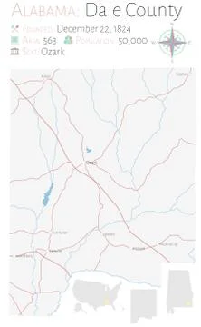 Map of Dale County in Alabama Illustrazione stock