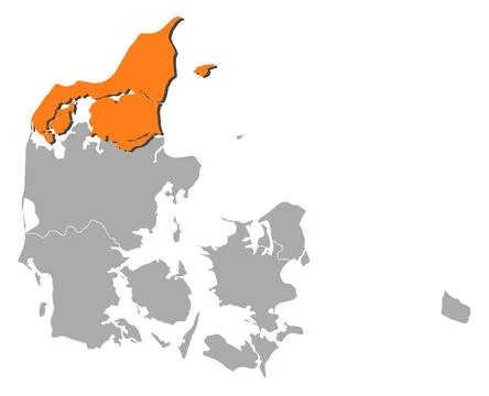 Map of Danmark, North Denmark highlighted Political map of Danmark with th... Stockfoto's