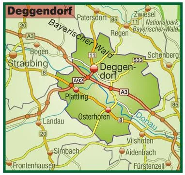 Map of deggendorf with highways Stock Illustration