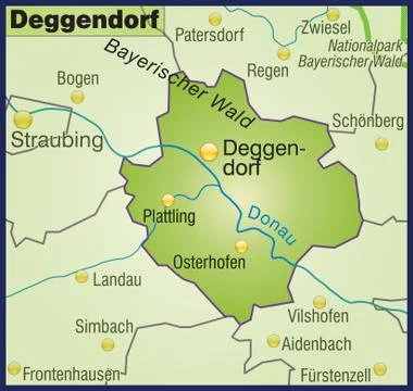 Map of deggendorf as an overview map in green Stock Illustration