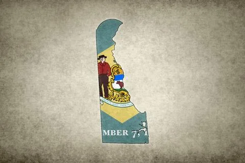 Map of Delaware with its flag on a paper Stock Illustration