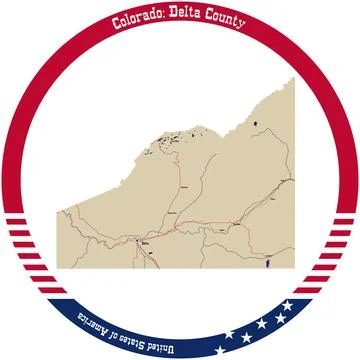Map of Delta County in Colorado, USA arranged in a circle. Stock Illustration