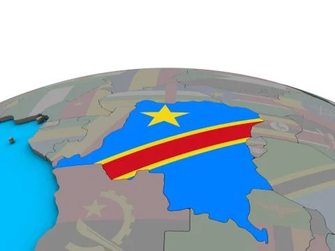 Map of Dem Rep of Congo with flag on globe Illustrazione stock
