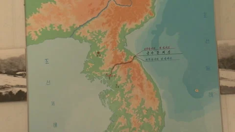 Map of the Demilitarized Zone wall area, Panmunjom, North Korea Stock Footage 299913913