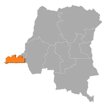 Map of Democratic Republic of the Congo, Bas-Congo highlighted Map of Demo... Stock Photos