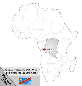 Map of democratic republic of the congo with main cities in gray Stock Illustration