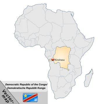 Map of democratic republic of the congo with main cities in pastel orange Stock Illustration
