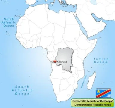 Map of democratic republic of the congo with main cities in gray Stock Illustration